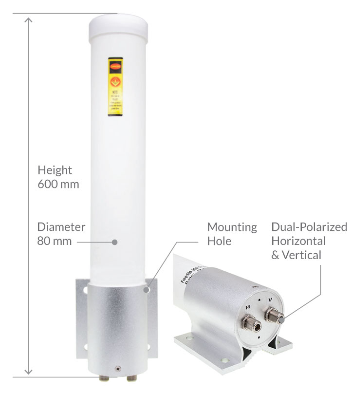 Marine Omni Antenna 2x2 MIMO Ports Sizes Measurements